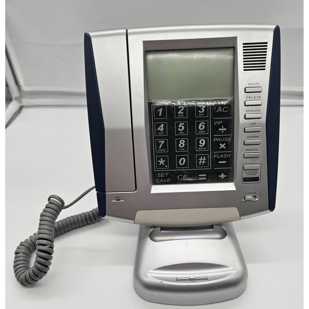 Silver‎ Vertical Corded Desktop Telephone with Integrated Calculator and LCD